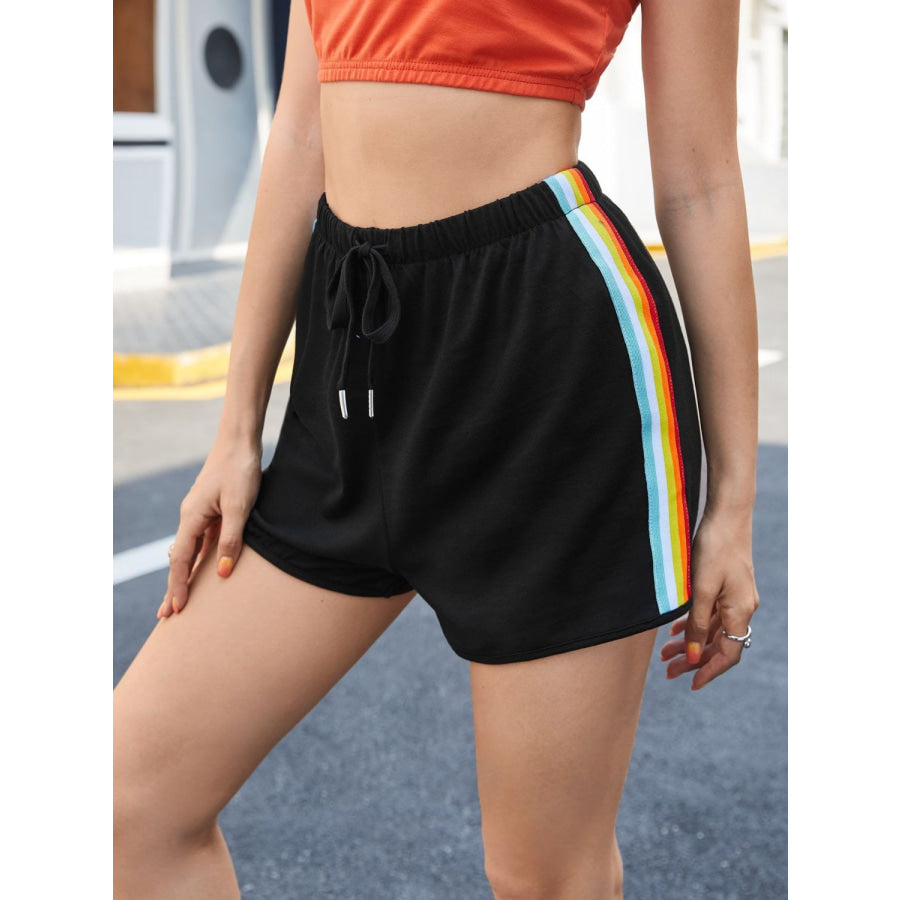 Side Stripe Drawstring Shorts Black / S
