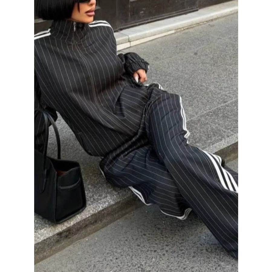 Side Stripe Zip Up Jacket and Pants Set Apparel Accessories
