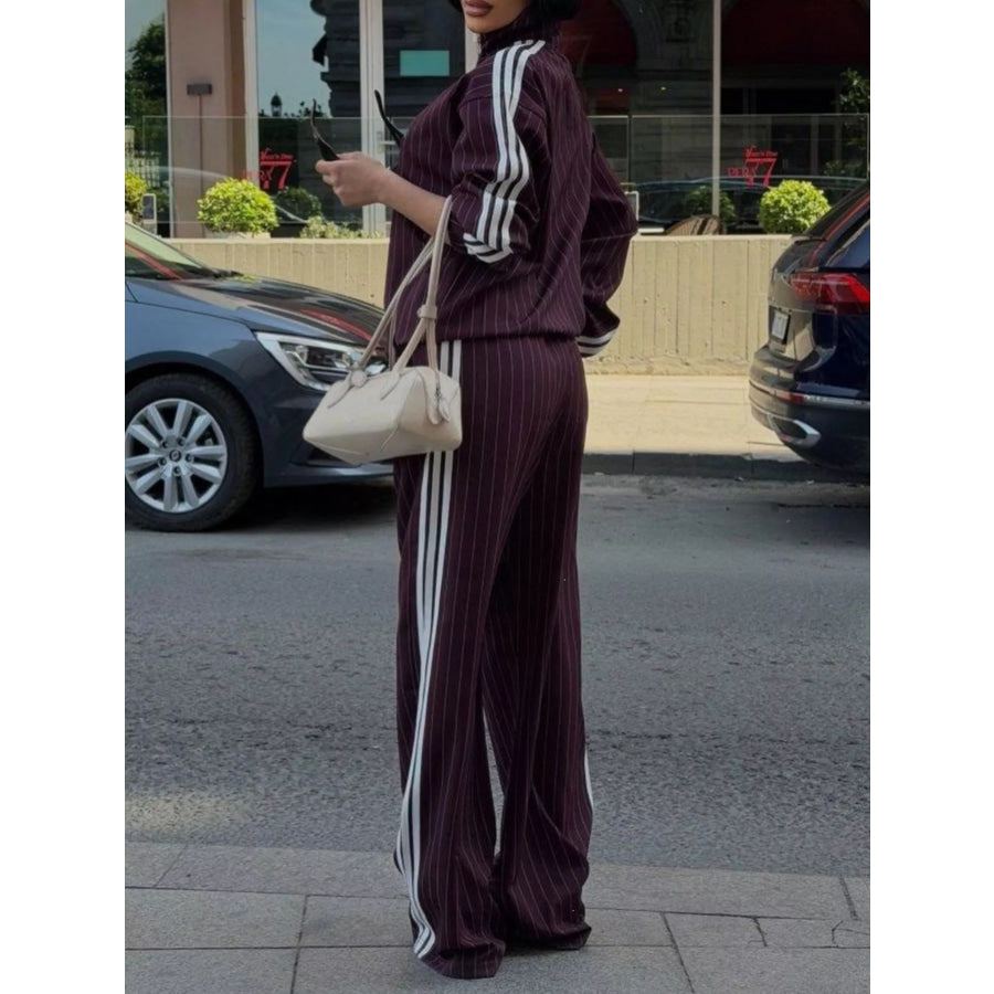 Side Stripe Zip Up Jacket and Pants Set Apparel Accessories