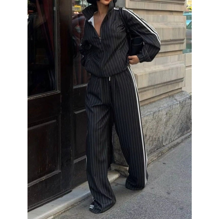 Side Stripe Zip Up Jacket and Pants Set Apparel Accessories