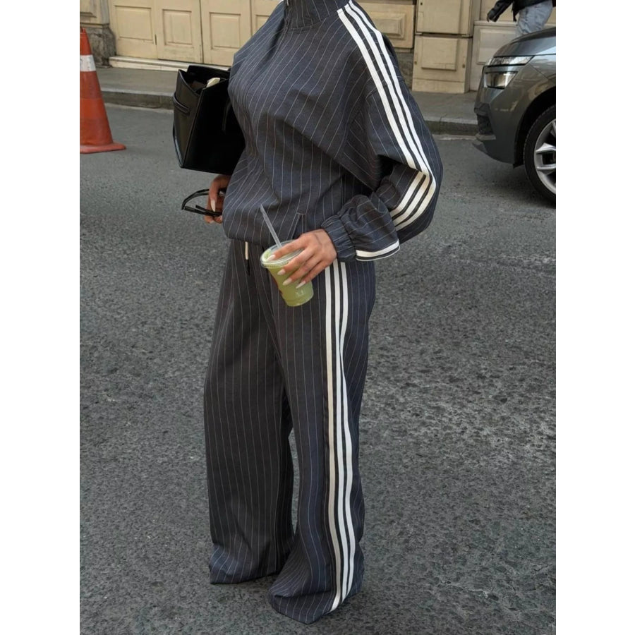 Side Stripe Zip Up Jacket and Pants Set Apparel Accessories