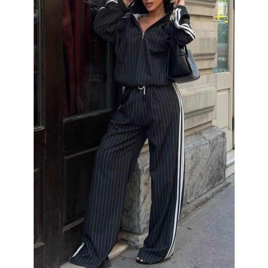 Side Stripe Zip Up Jacket and Pants Set Apparel Accessories