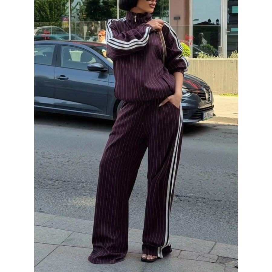Side Stripe Zip Up Jacket and Pants Set Apparel Accessories