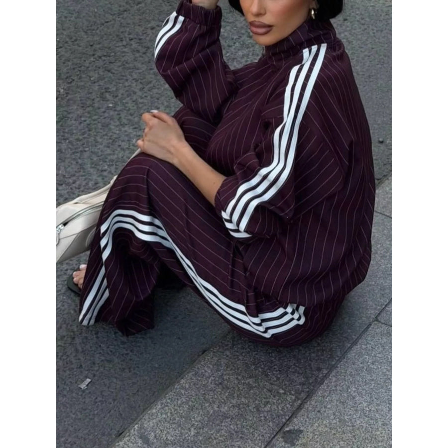Side Stripe Zip Up Jacket and Pants Set Apparel Accessories