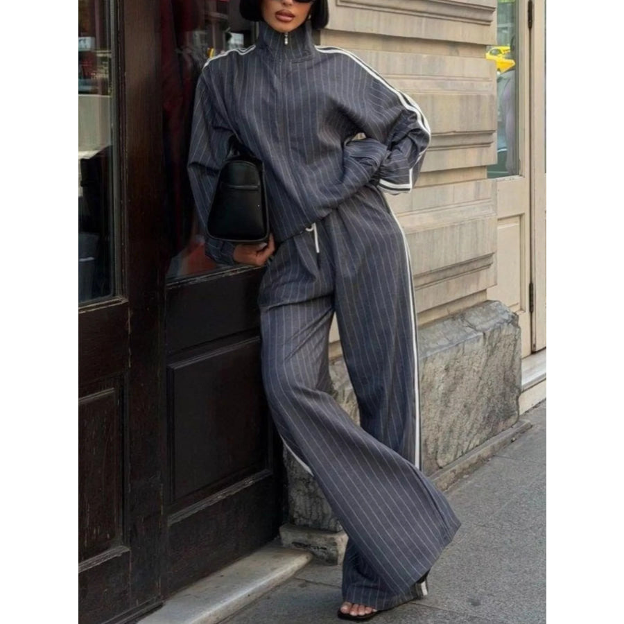 Side Stripe Zip Up Jacket and Pants Set Apparel Accessories