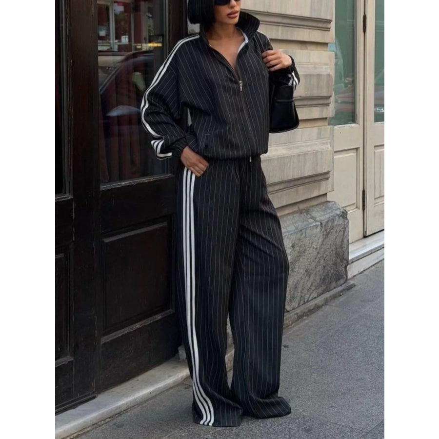Side Stripe Zip Up Jacket and Pants Set Apparel Accessories