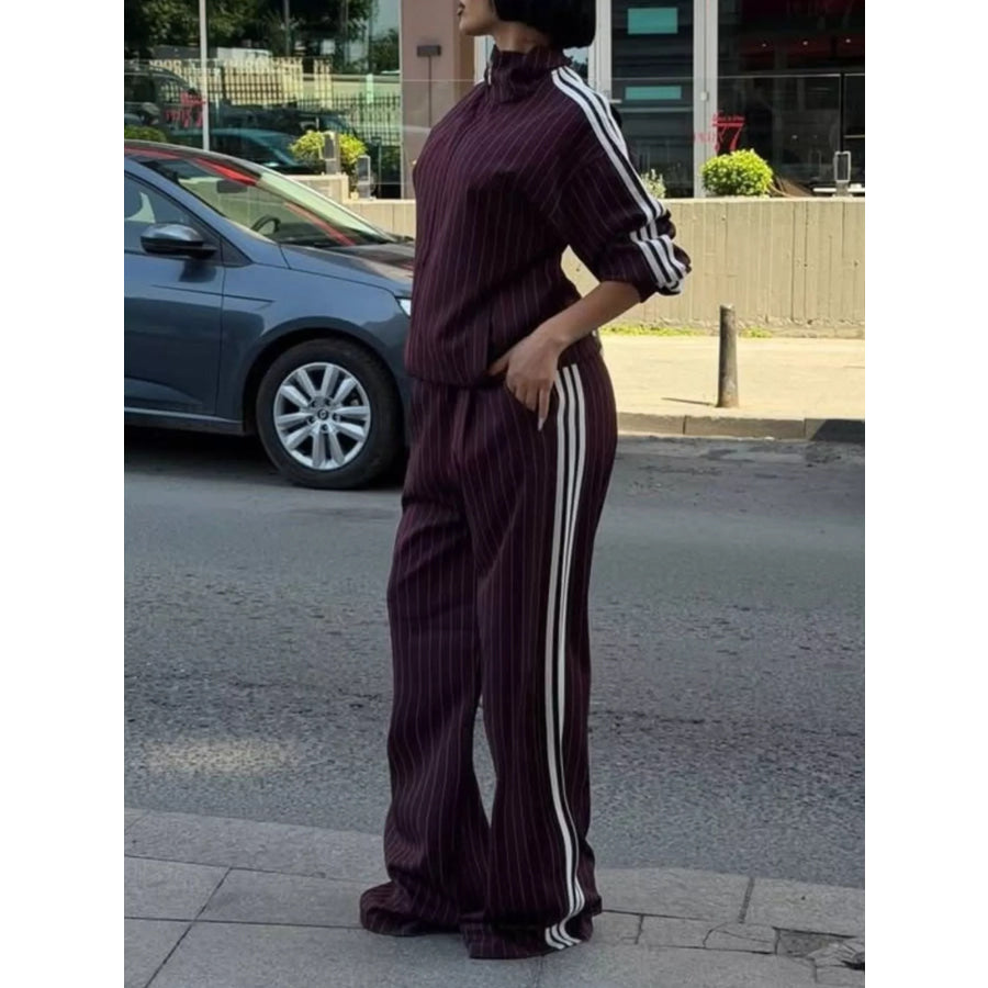 Side Stripe Zip Up Jacket and Pants Set Apparel Accessories