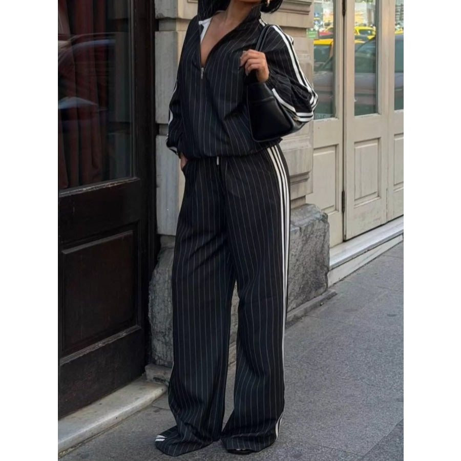 Side Stripe Zip Up Jacket and Pants Set Black / S Apparel Accessories