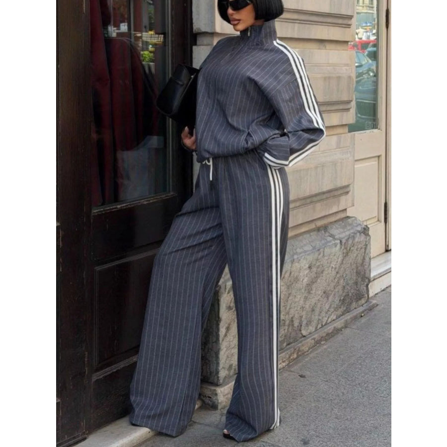 Side Stripe Zip Up Jacket and Pants Set Gray / S Apparel Accessories