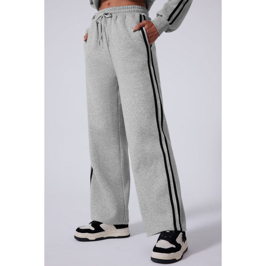 Side Striped Round Neck Top and Pants Active Set Apparel and Accessories