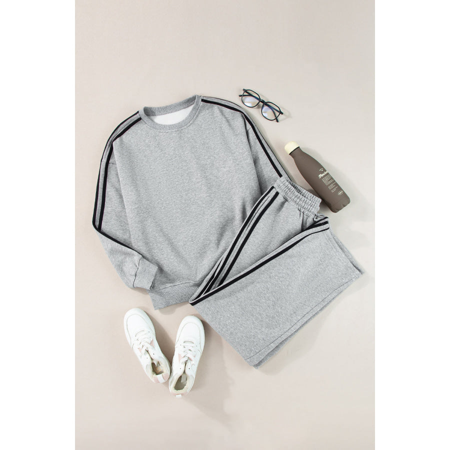 Side Striped Round Neck Top and Pants Active Set Apparel and Accessories