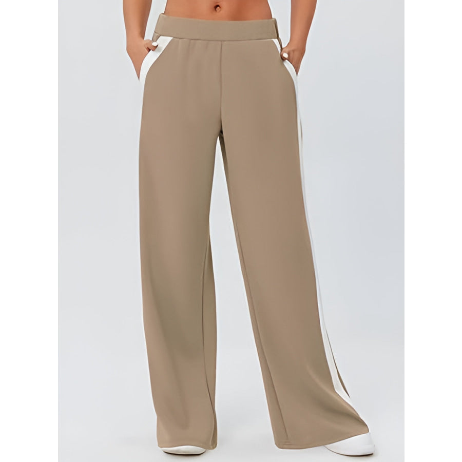 Side Striped Wide Leg Pants Camel / S Apparel and Accessories