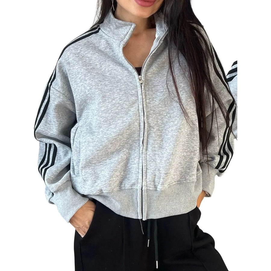 Side Stripes Zip-Up Sweatshirt Gray / S Apparel and Accessories