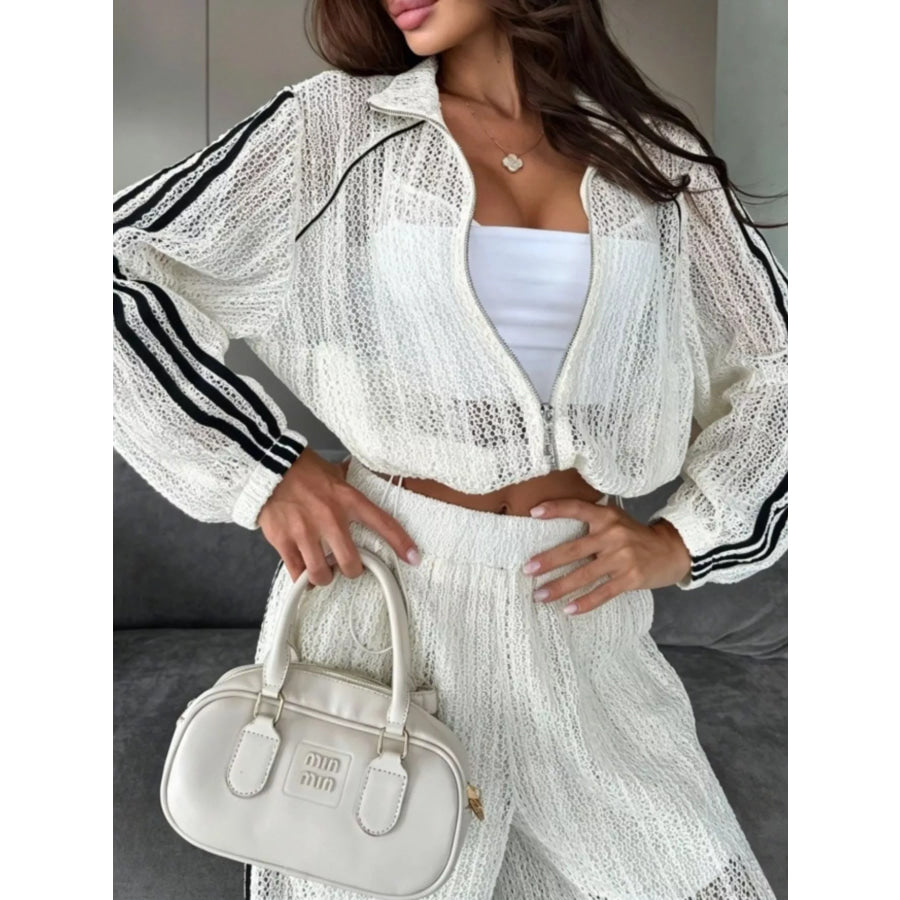 Side Stripes Zip Up Top and Pants Set Apparel Accessories