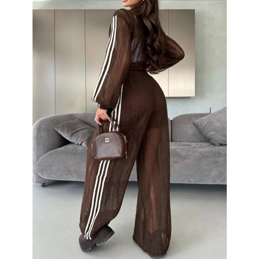 Side Stripes Zip Up Top and Pants Set Apparel Accessories