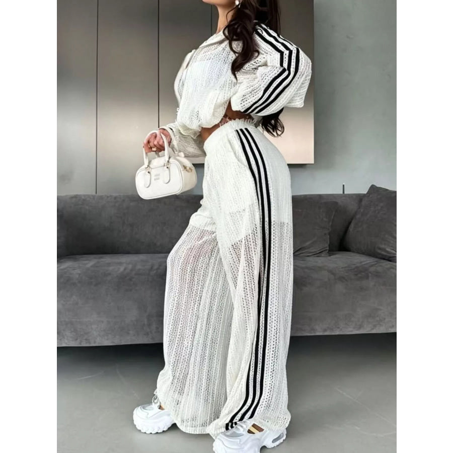 Side Stripes Zip Up Top and Pants Set Apparel Accessories