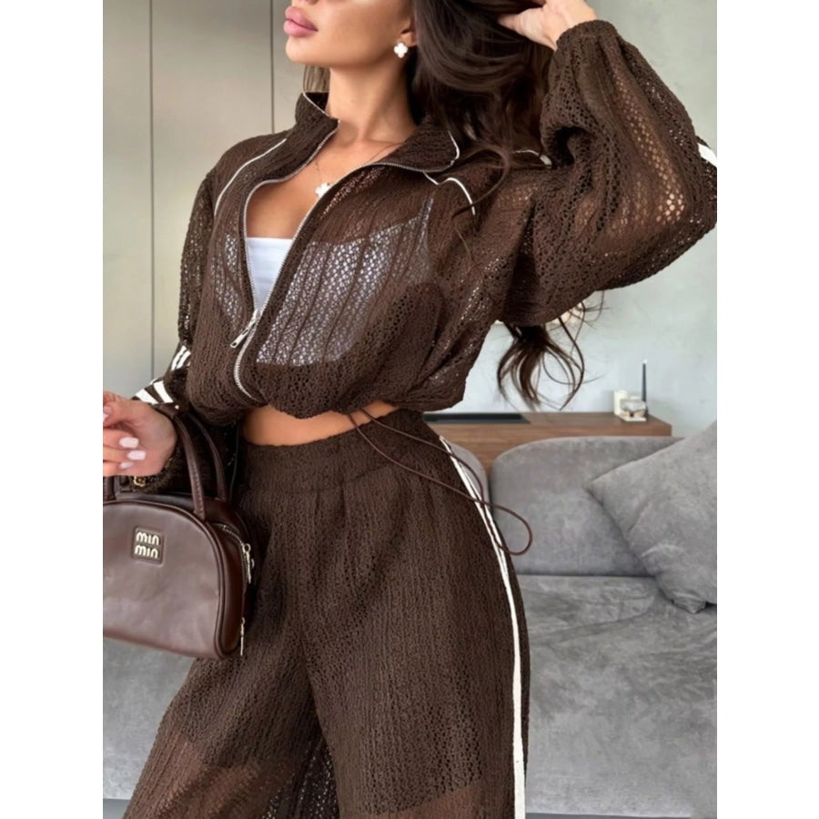 Side Stripes Zip Up Top and Pants Set Apparel Accessories