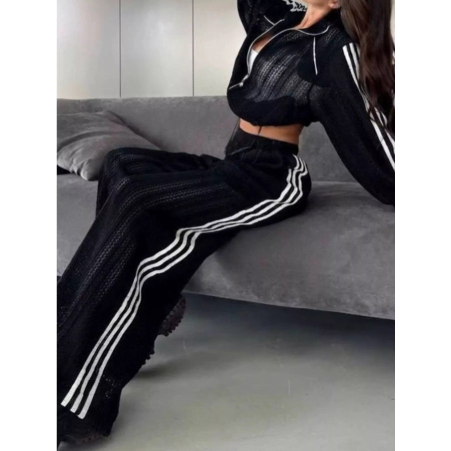 Side Stripes Zip Up Top and Pants Set Apparel Accessories