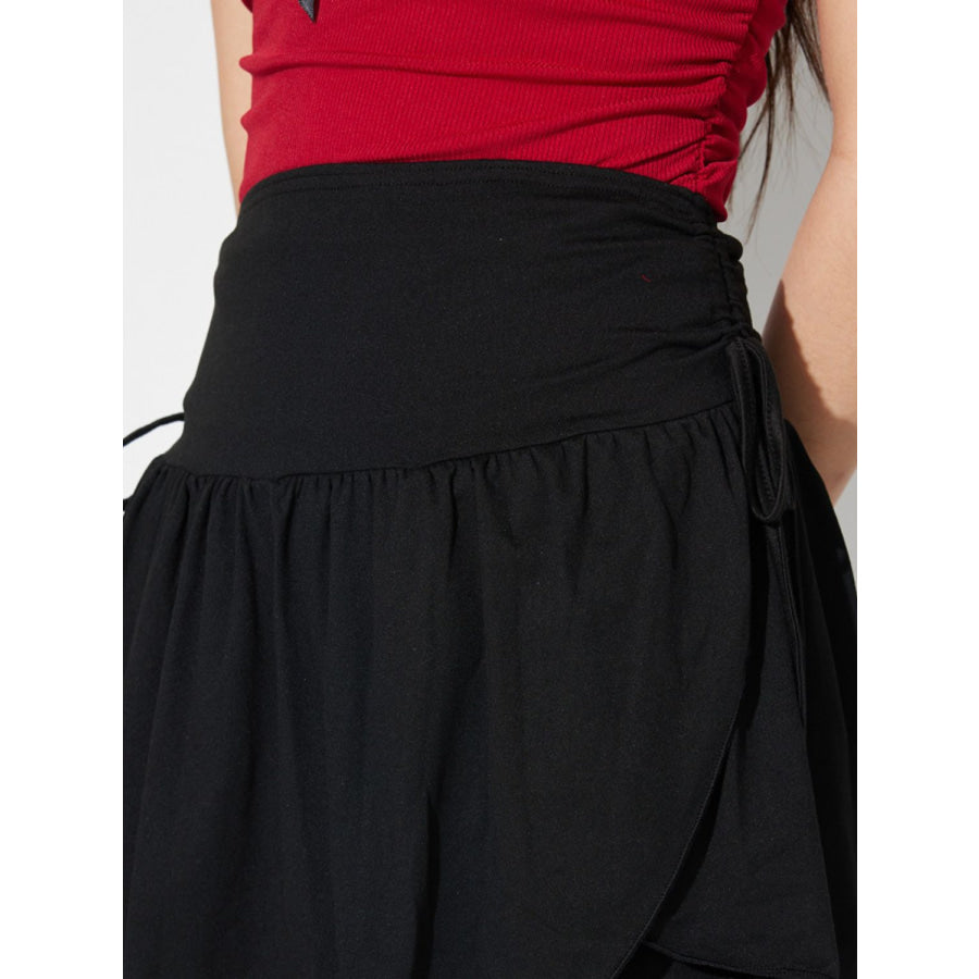 Side Tie Asymmetric Hem Mini Skirt Apparel and Accessories