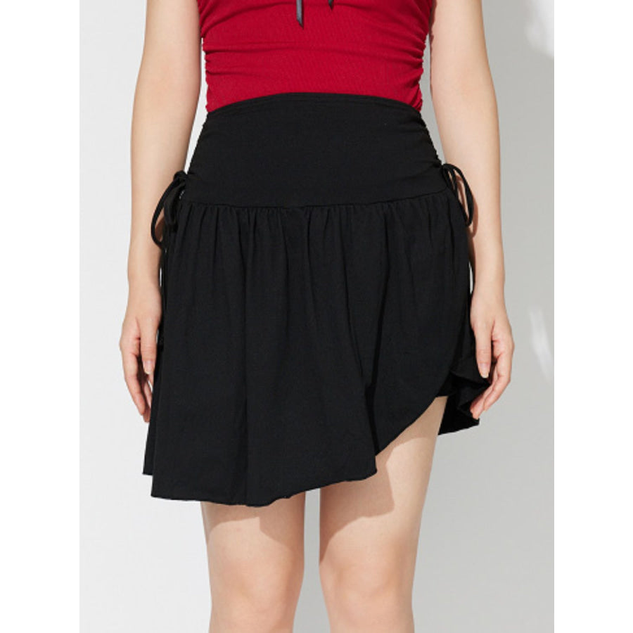 Side Tie Asymmetric Hem Mini Skirt Apparel and Accessories