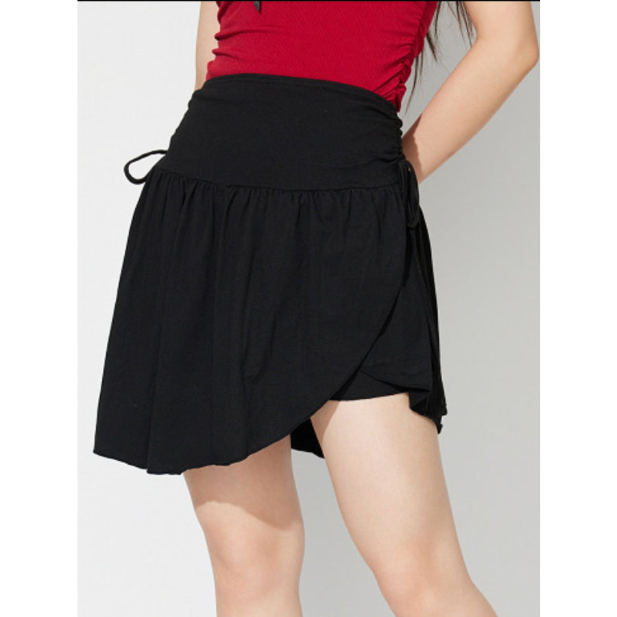 Side Tie Asymmetric Hem Mini Skirt Black / S Apparel and Accessories