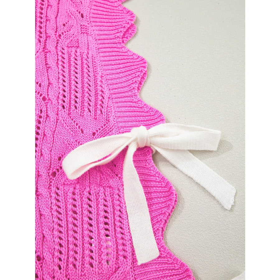 Side Tie Openwork Round Neck Sweater Vest Apparel and Accessories
