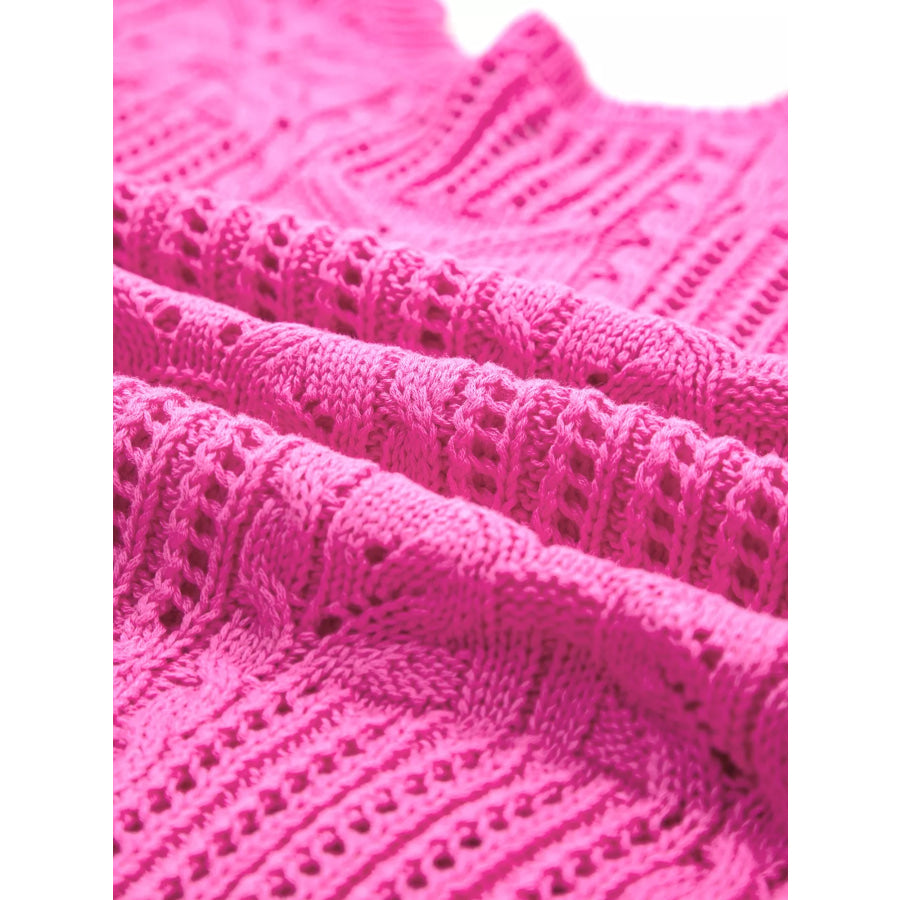 Side Tie Openwork Round Neck Sweater Vest Apparel and Accessories