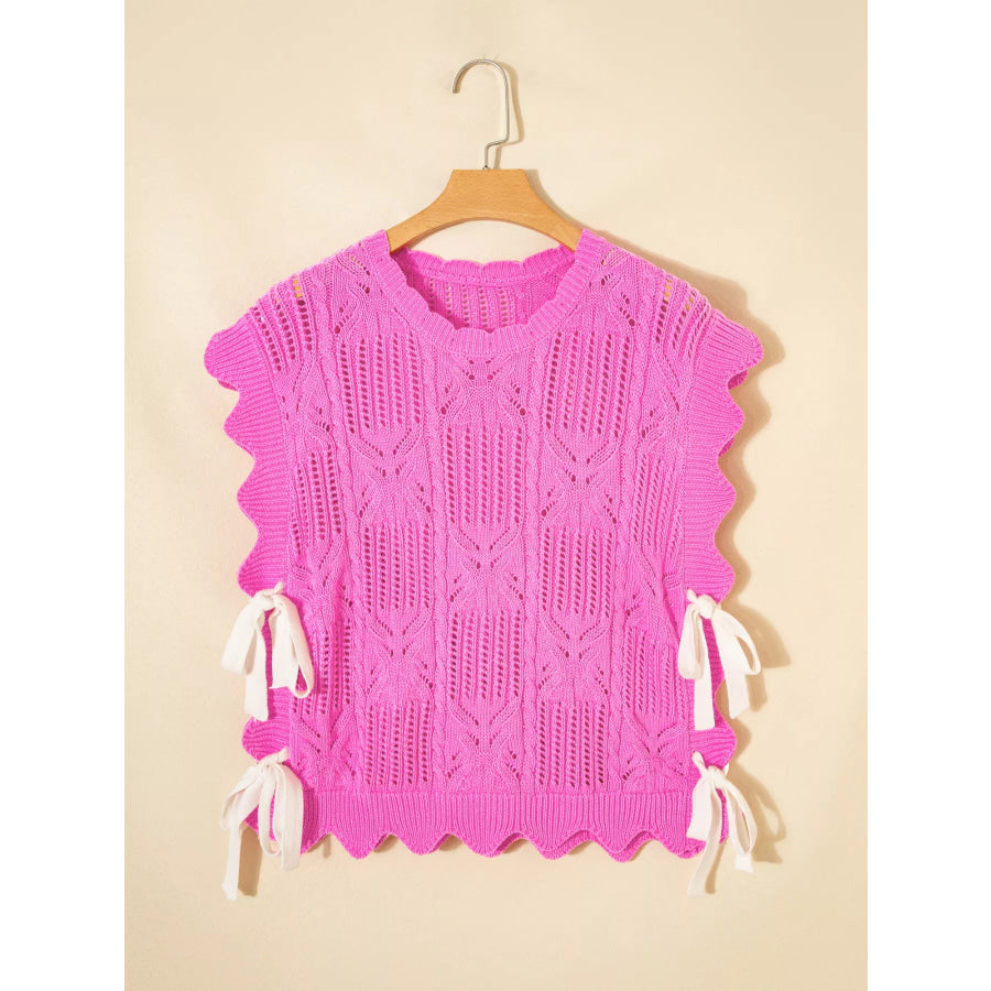 Side Tie Openwork Round Neck Sweater Vest Apparel and Accessories