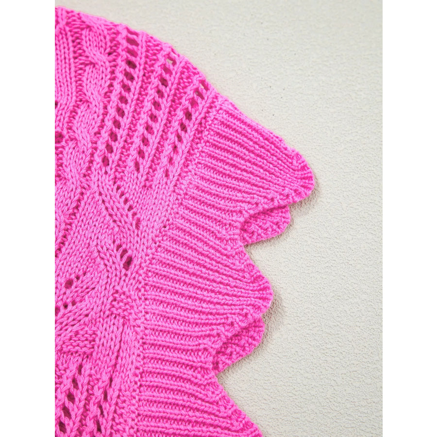 Side Tie Openwork Round Neck Sweater Vest Apparel and Accessories