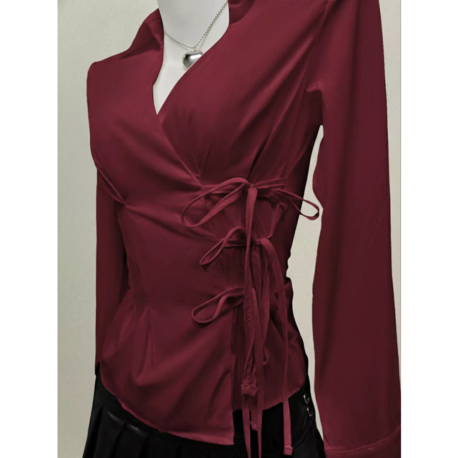 Side Tied Long Sleeve Shirt Apparel and Accessories