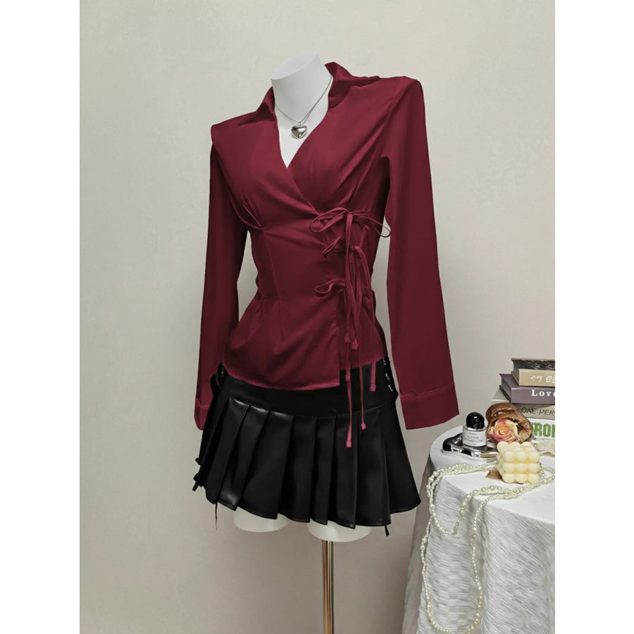 Side Tied Long Sleeve Shirt Apparel and Accessories