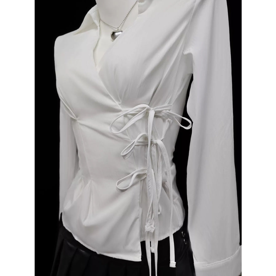 Side Tied Long Sleeve Shirt Apparel and Accessories