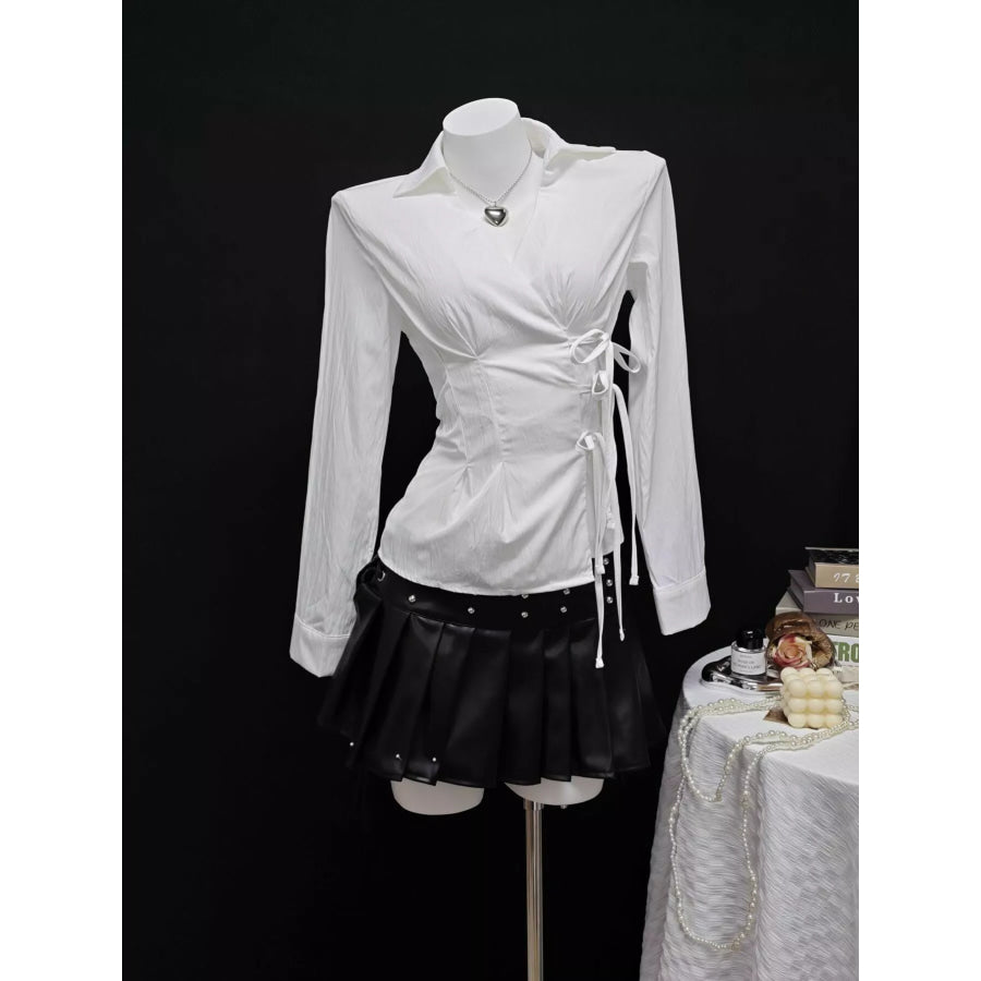 Side Tied Long Sleeve Shirt White / S Apparel and Accessories