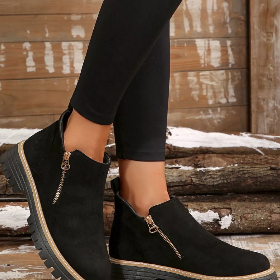 Side Zip Ankle Boots Black / 36 Apparel and Accessories