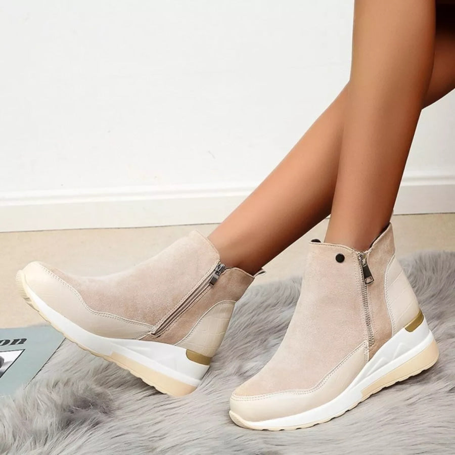Side Zipper Ankle Boots Beige / 35 Apparel and Accessories