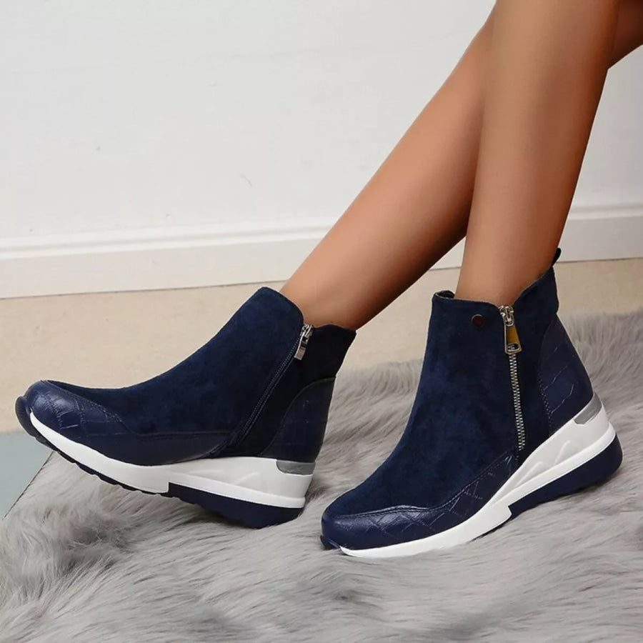 Side Zipper Ankle Boots Blue / 35 Apparel and Accessories