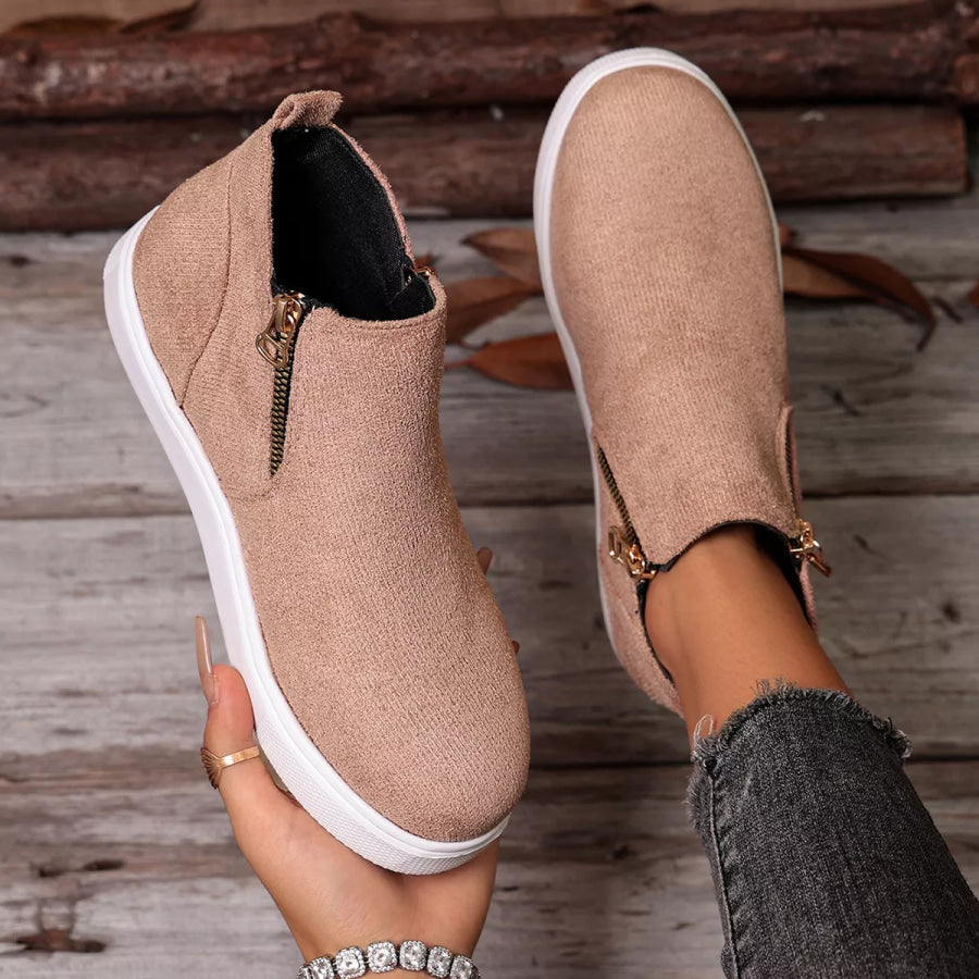 Side Zipper Flat Sneakers Apparel and Accessories