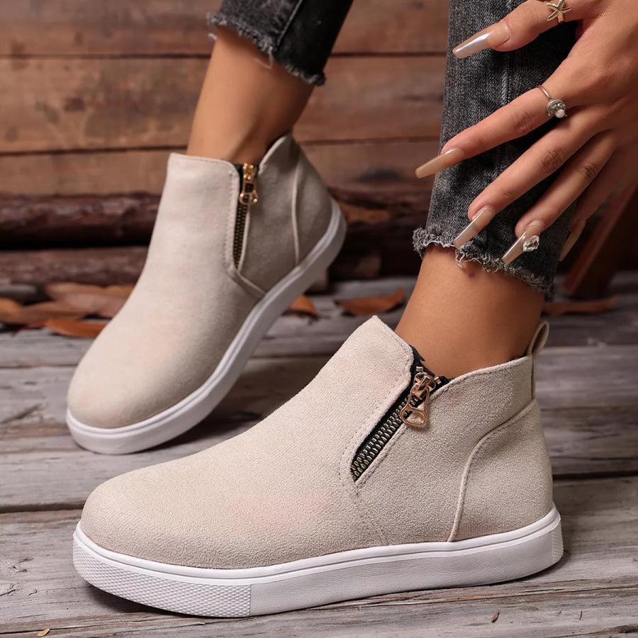 Side Zipper Flat Sneakers Apparel and Accessories