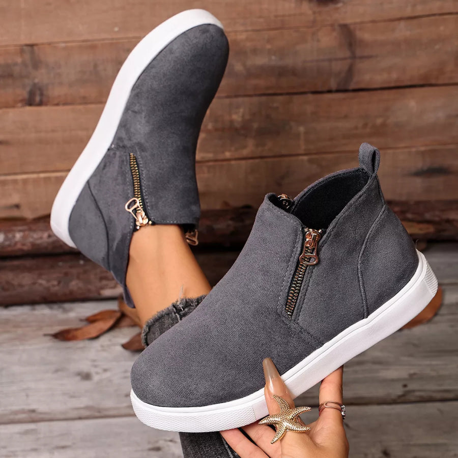 Side Zipper Flat Sneakers Apparel and Accessories