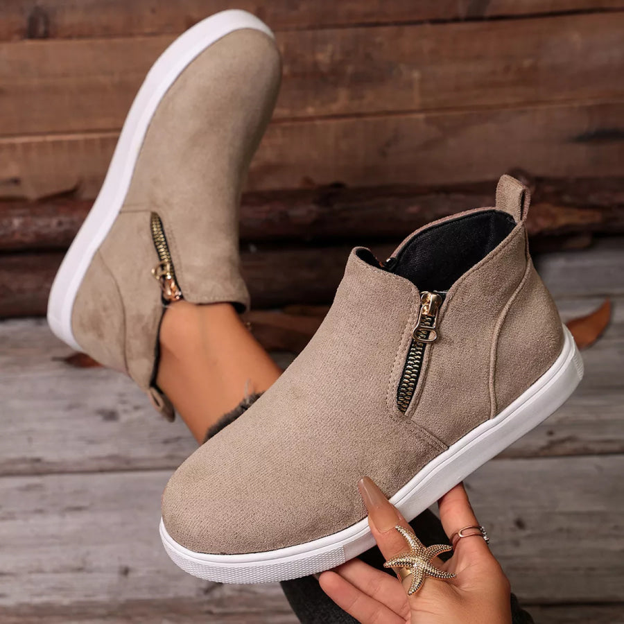 Side Zipper Flat Sneakers Apparel and Accessories