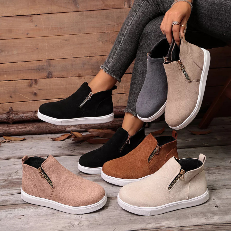 Side Zipper Flat Sneakers Apparel and Accessories