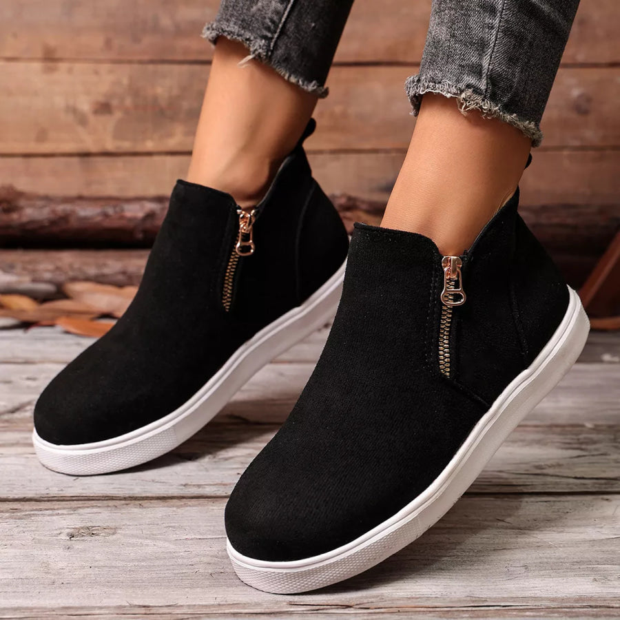 Side Zipper Flat Sneakers Apparel and Accessories