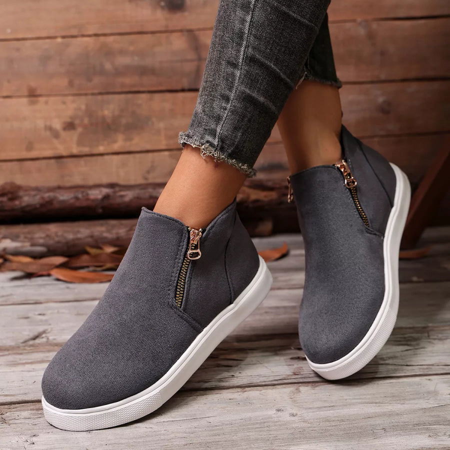 Side Zipper Flat Sneakers Apparel and Accessories