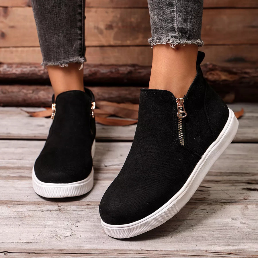 Side Zipper Flat Sneakers Apparel and Accessories