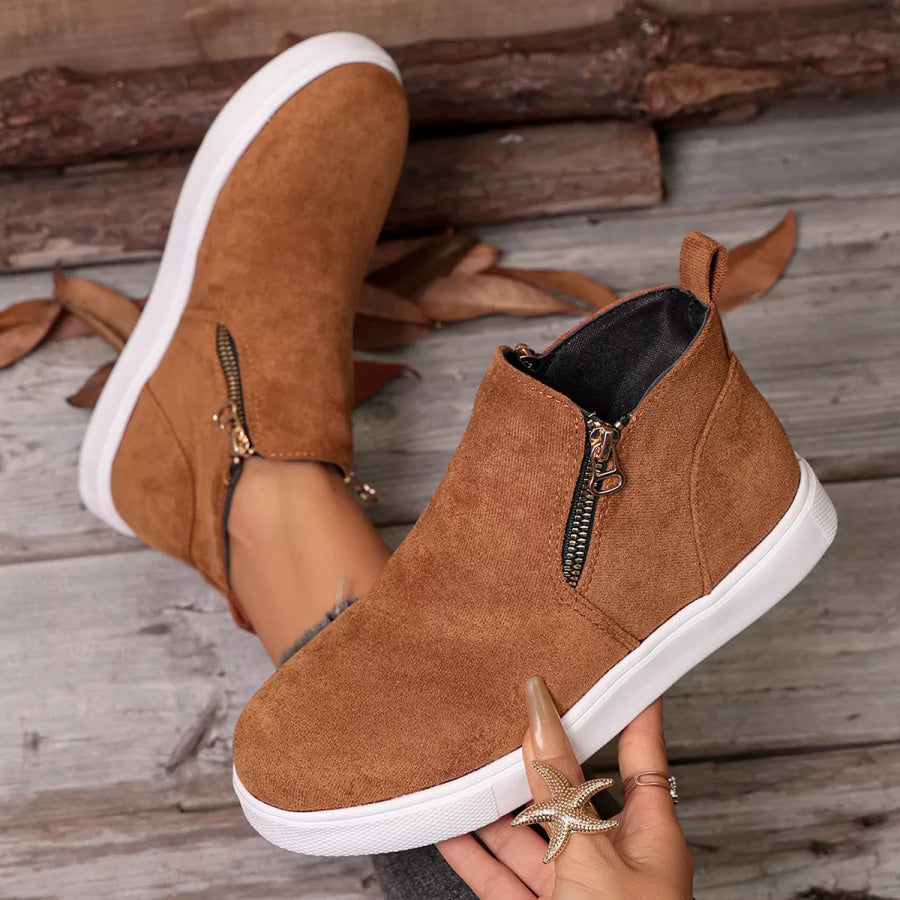 Side Zipper Flat Sneakers Apparel and Accessories