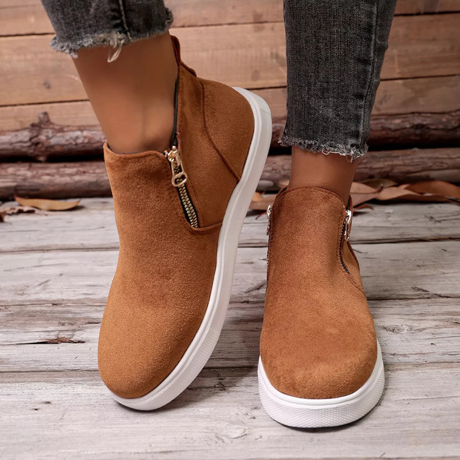 Side Zipper Flat Sneakers Apparel and Accessories