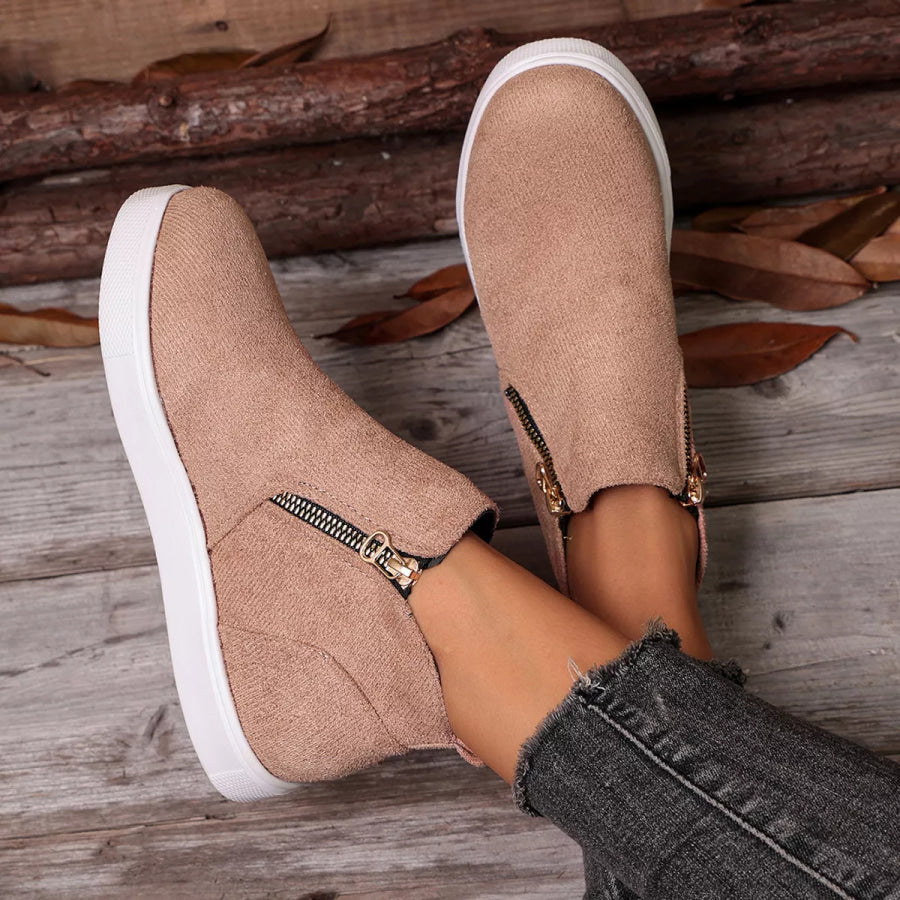Side Zipper Flat Sneakers Apparel and Accessories
