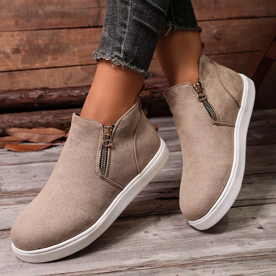 Side Zipper Flat Sneakers Apparel and Accessories