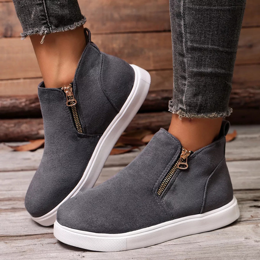 Side Zipper Flat Sneakers Gray / 36 Apparel and Accessories
