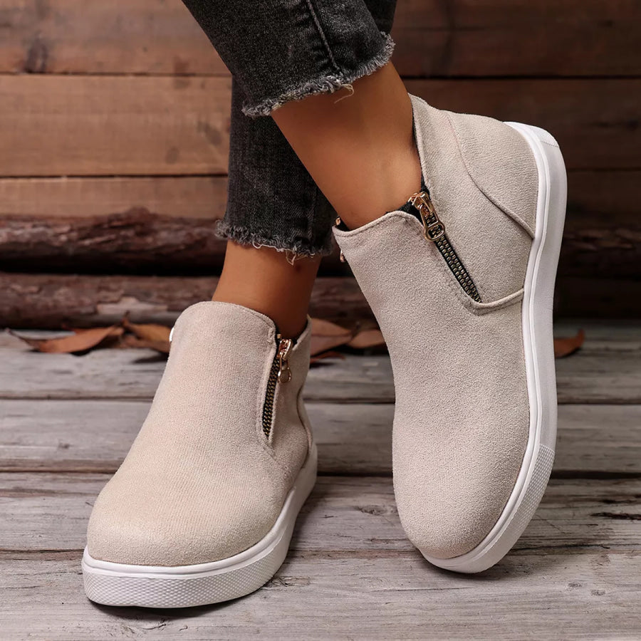 Side Zipper Flat Sneakers Off-white / 36 Apparel and Accessories